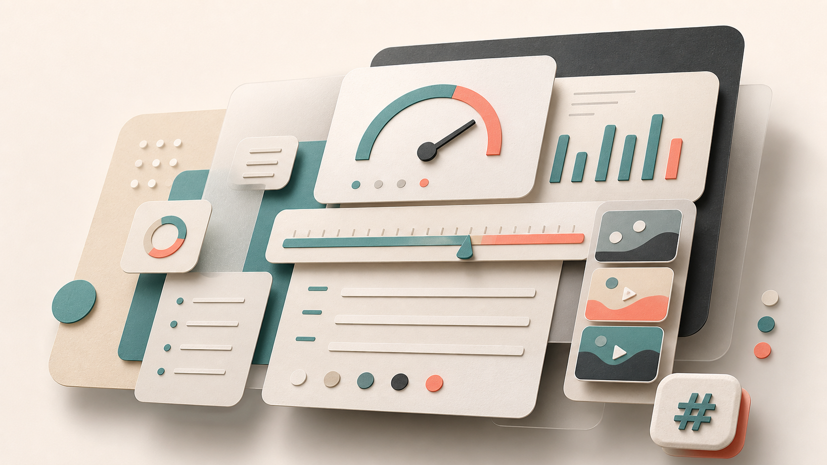 Creator analytics workspace with video cards and performance charts